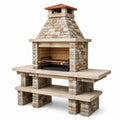Steingrillkamin aus Naturstein mit Eisenrost, 150x50x200cm, Beige