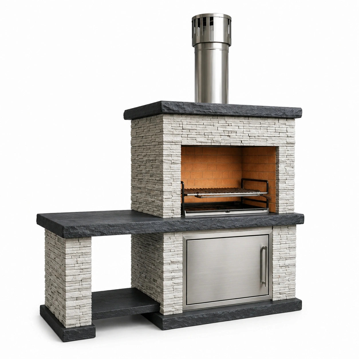 Grillkamin aus Naturstein mit Edelstahl Grau 200x120x50 cm