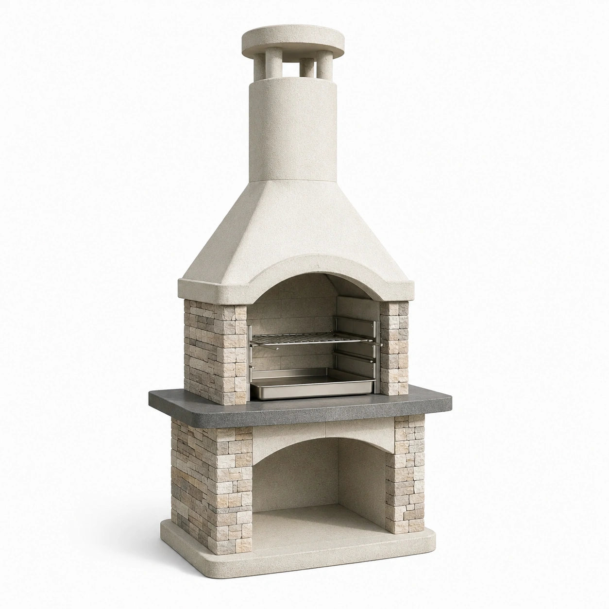 Keramik Grillkamin mit Edelstahleinsatz Beige/Grau