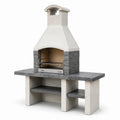 Grillkamin aus Beton mit Naturstein und Edelstahl Grau 120x70x200 cm