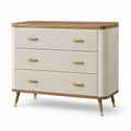 Schubladenschrank aus Holz mit Leinenbezug, 3 Schubladen, Beige