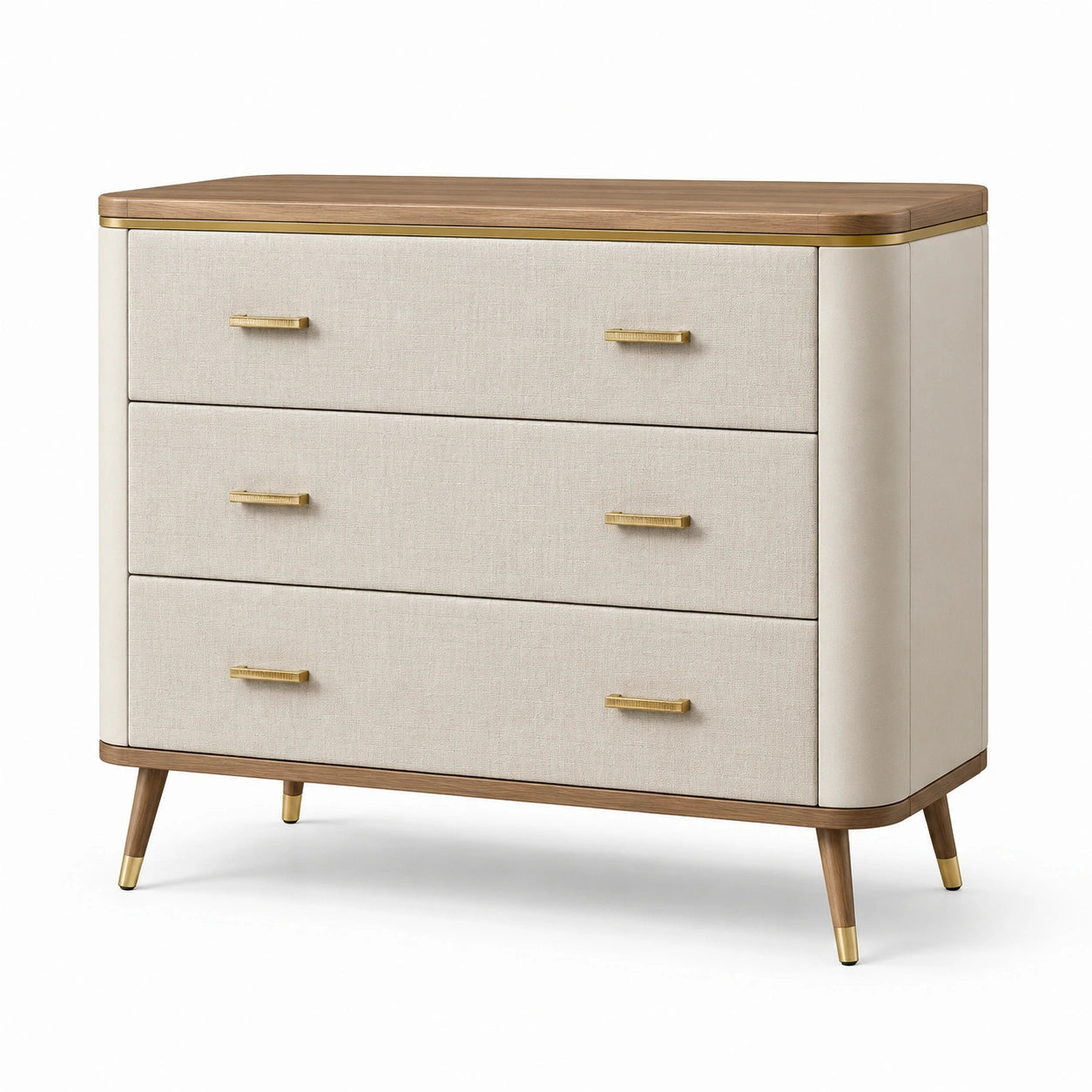 Schubladenschrank aus Holz mit Leinenbezug, 3 Schubladen, Beige