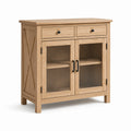 Eichenholz Sideboard mit Sicherheitsglas-Türen und Schubladen, 100x40x90cm