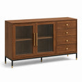 Sideboard aus Walnussholz mit geriffeltem Glas und Schubladen