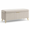 Samt Sitzbank mit Stauraum Metallbeine Beige 120x40x50cm