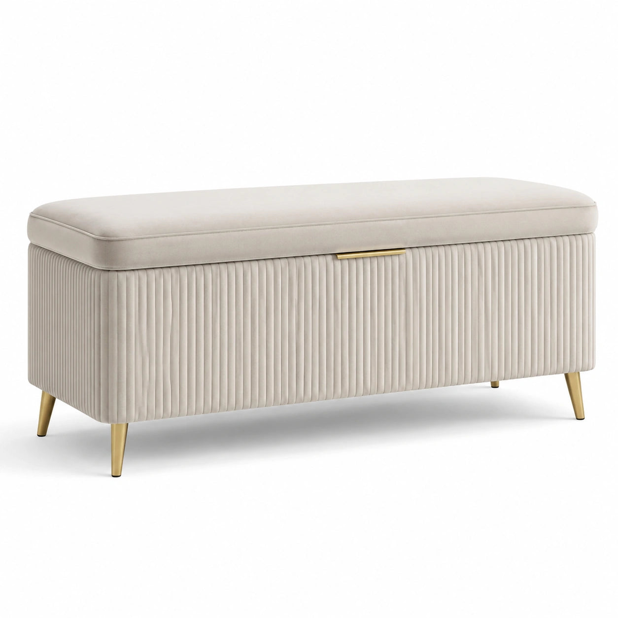Samt Sitzbank mit Stauraum Metallbeine Beige 120x40x50cm