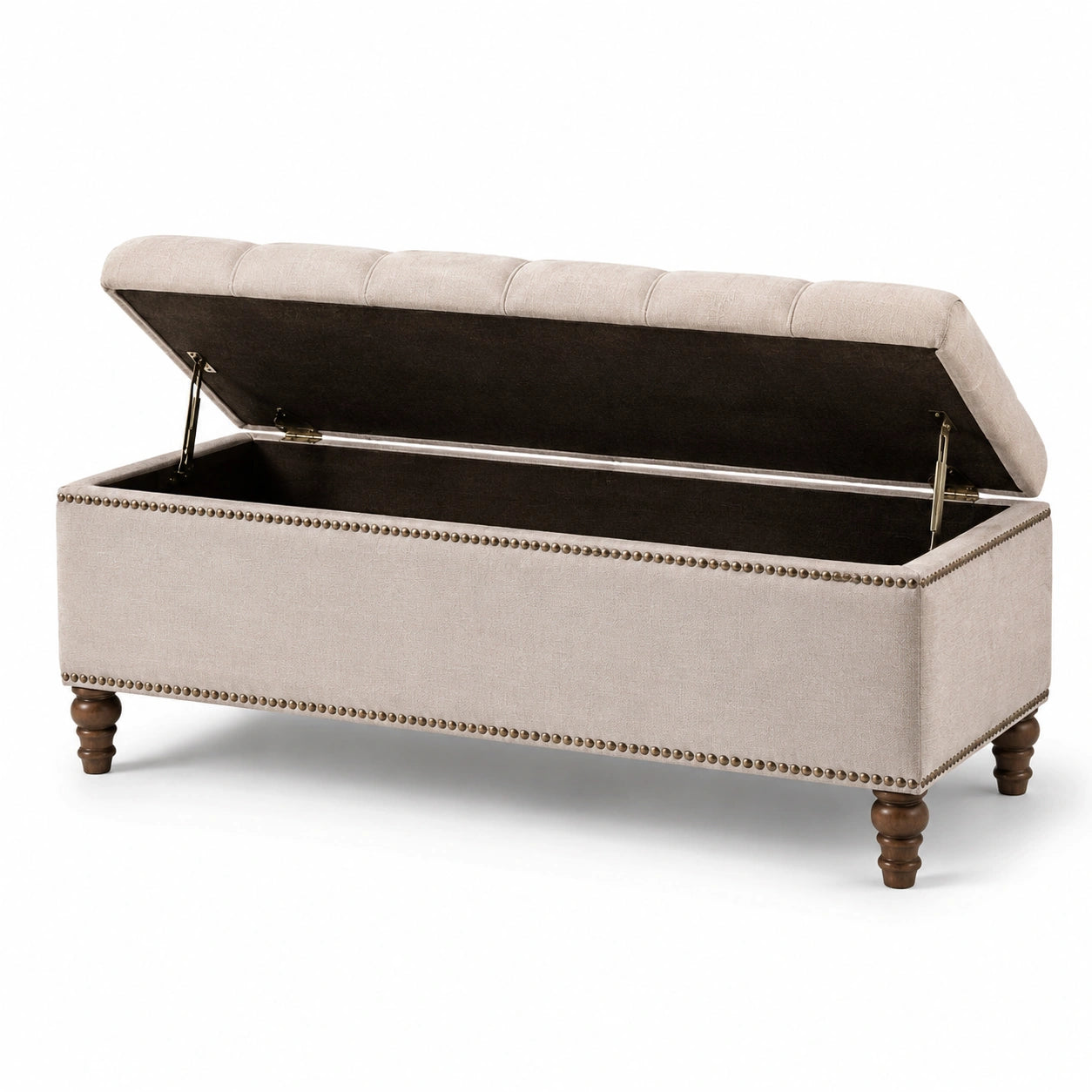 Leinen Aufbewahrungsbank mit Holzbeinen 120cm Beige