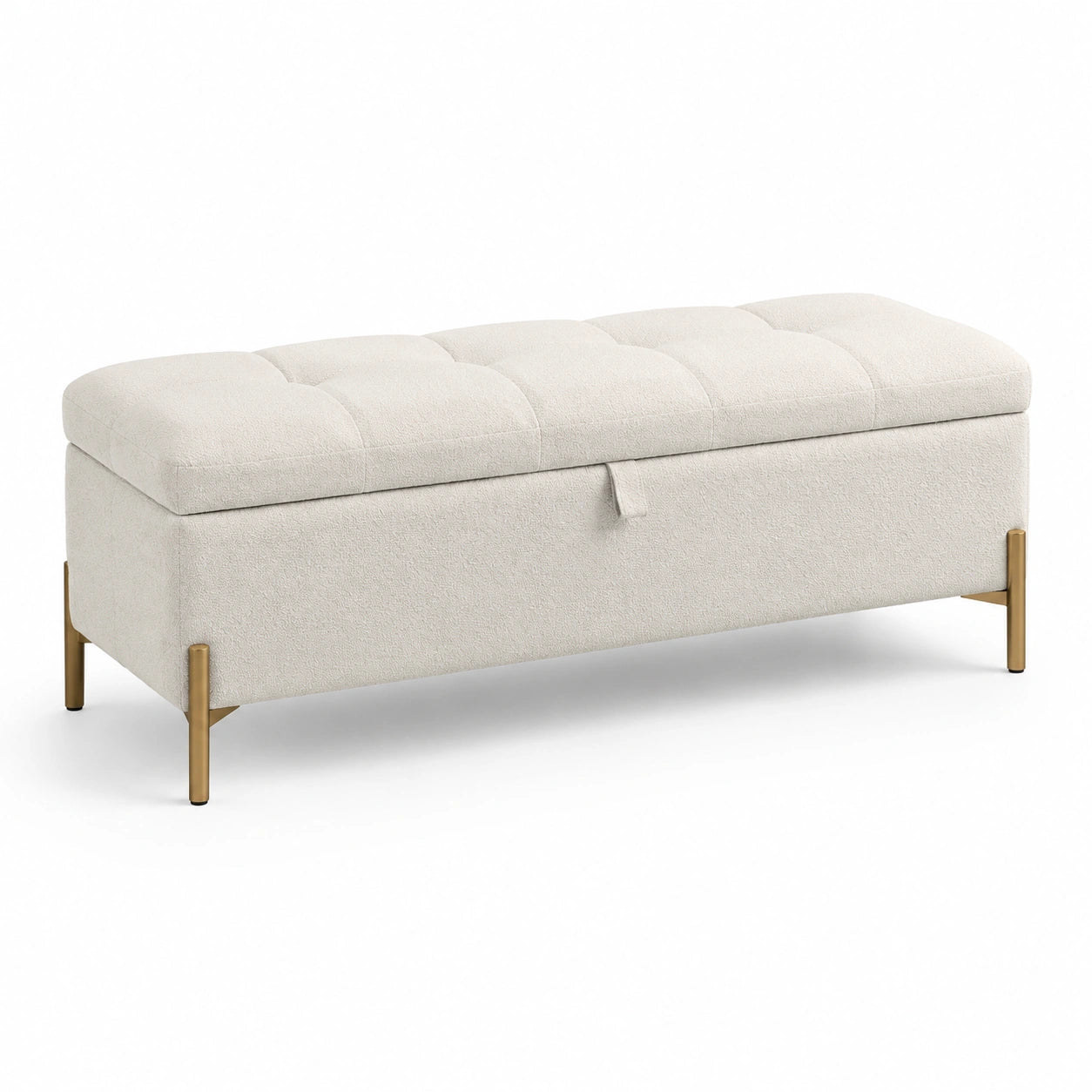 Stoffbezogene Aufbewahrungsbank, Metallbeine, beige