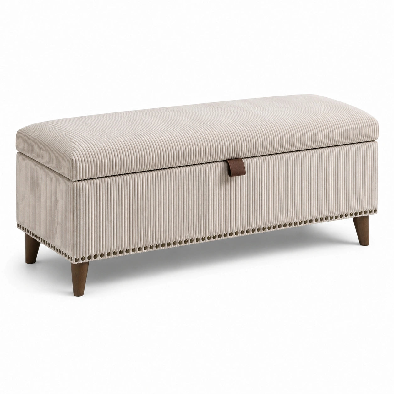 Cord-Aufbewahrungsbank mit Holzbeinen Beige 120x40x45 cm