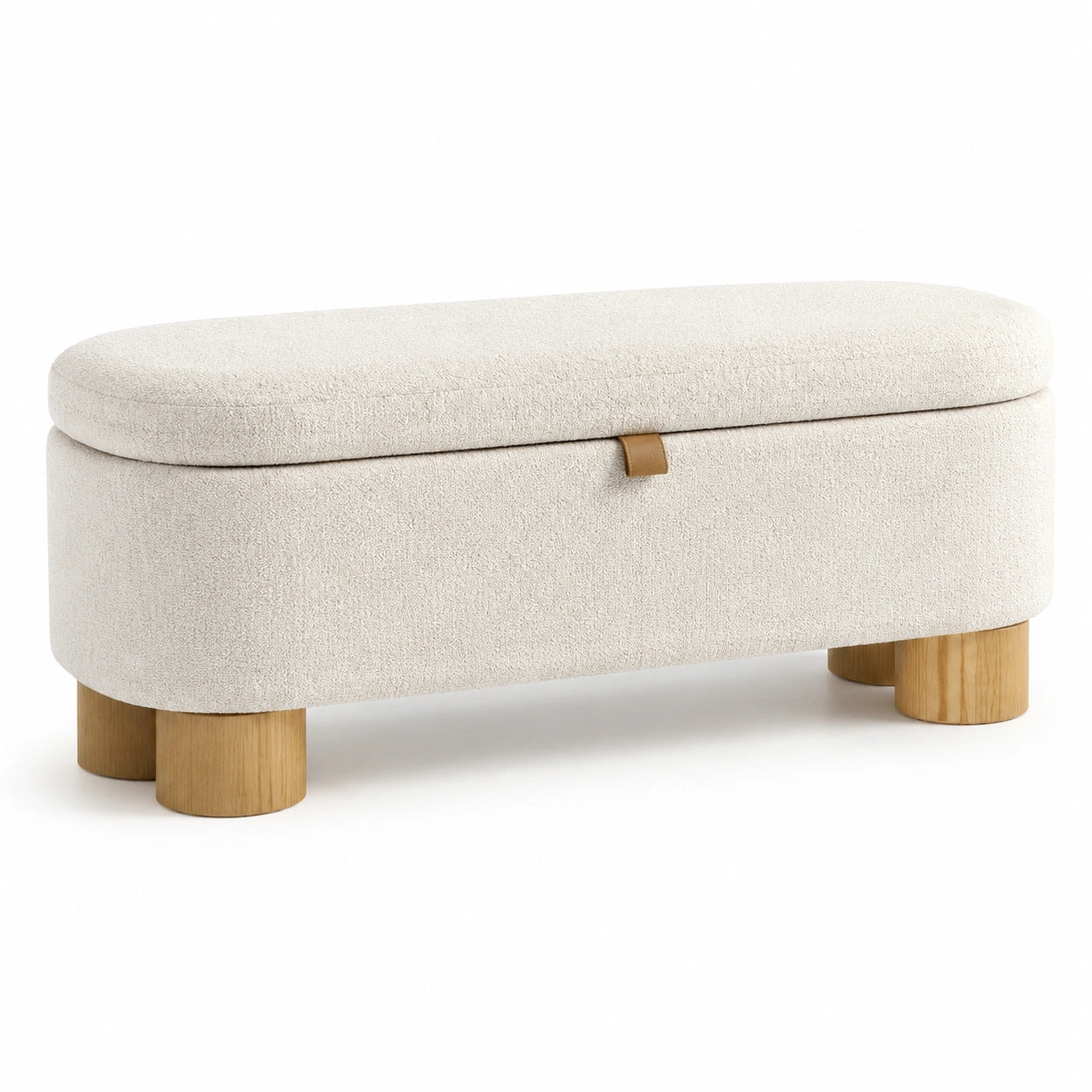 Polster-Aufbewahrungsbank Bouclé Stoff Buchenholz Beige 110x40x45 cm