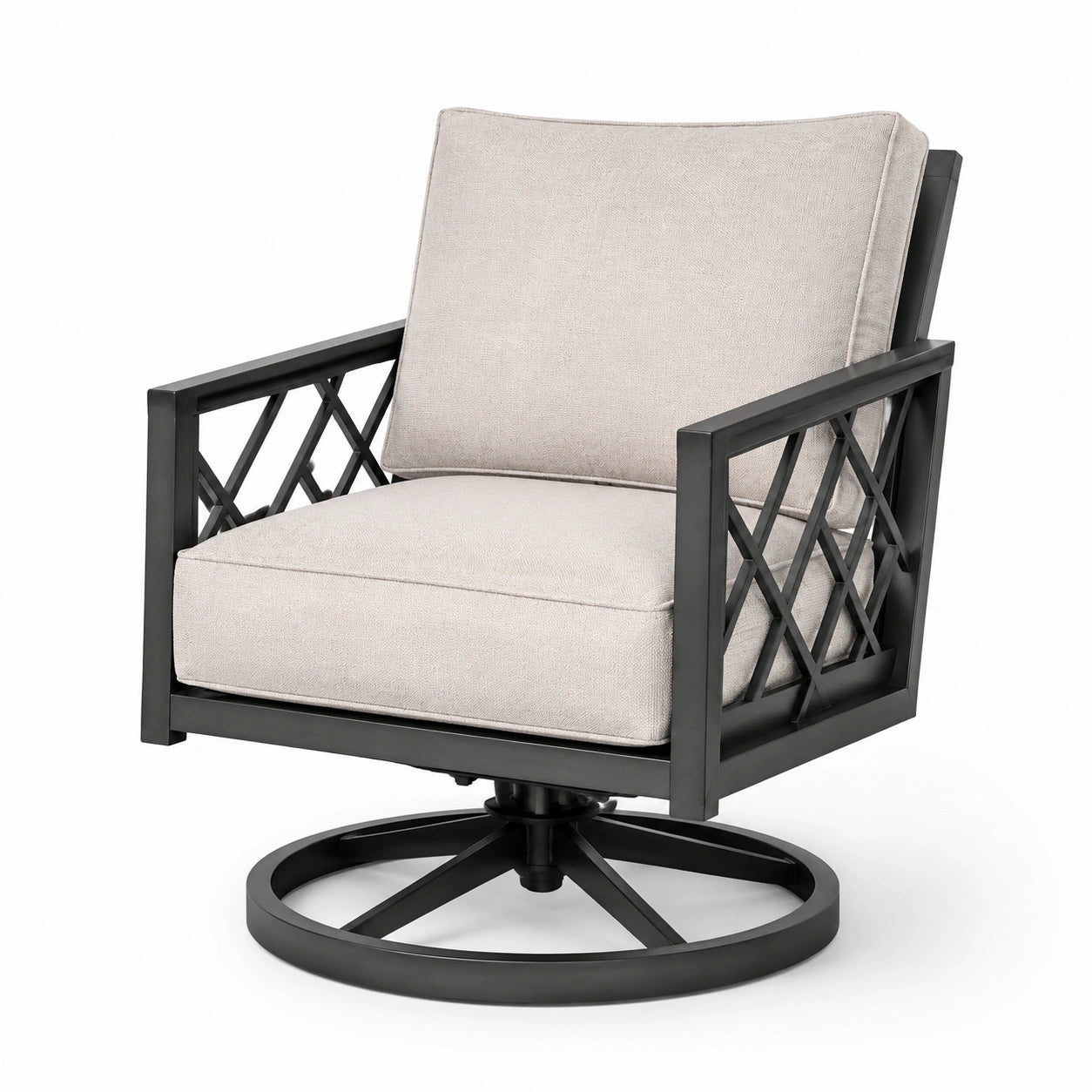 Aluminium Drehsessel mit Leinenkissen Beige