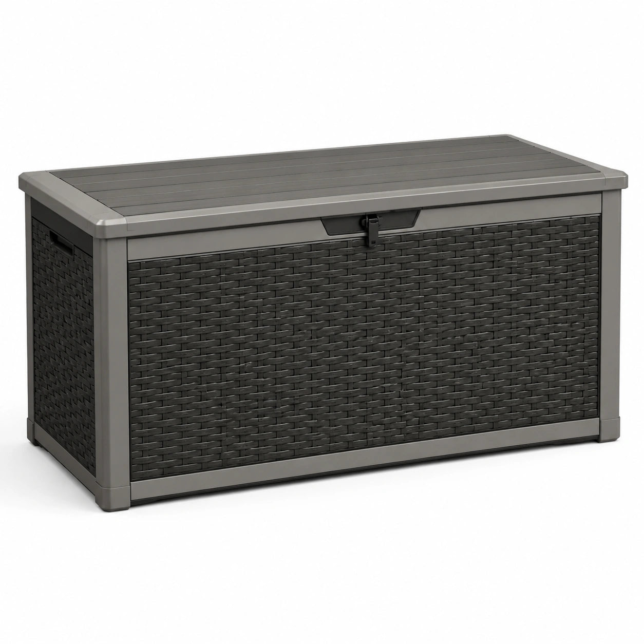Gartenbox aus Kunststoff in Rattan-Optik 120x60x58cm Dunkelgrau