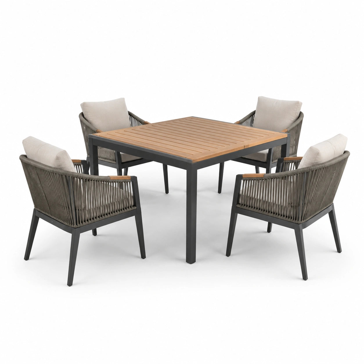 Teak-Aluminium Garten-Essgruppe mit Seil-Stühlen