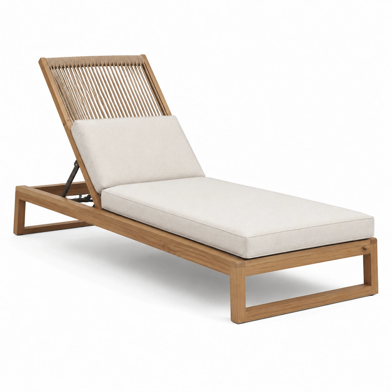 Teakholz Gartenliege mit Polster Beige